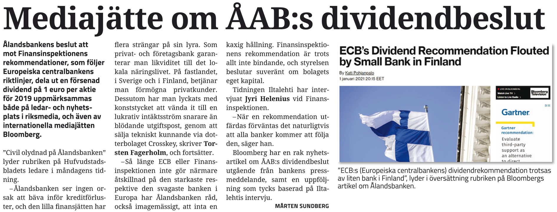 Aktia följer Ålandsbanken – delar ut 36,9 miljoner