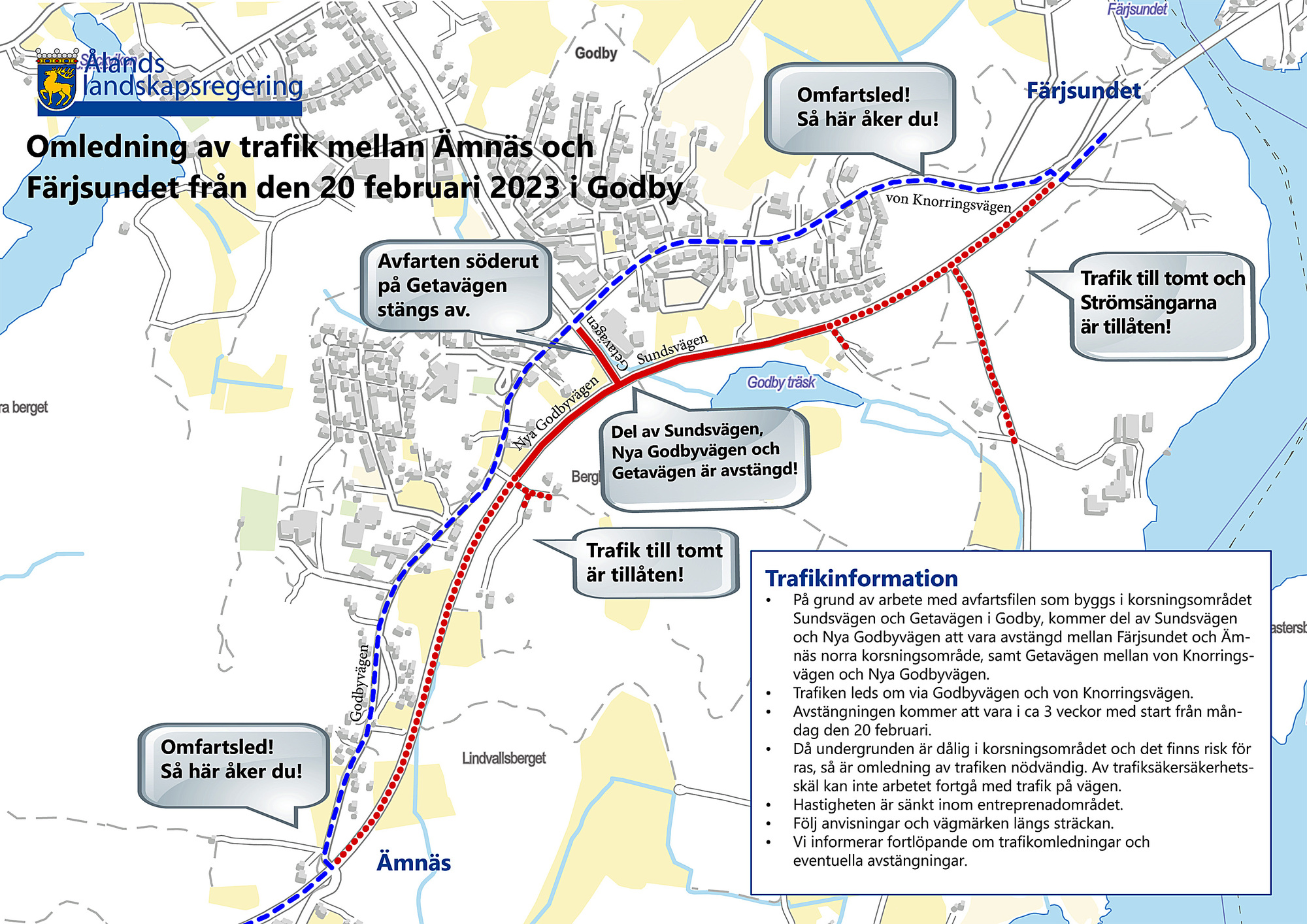 Vägdelar stängda runt Godby